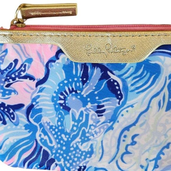 Lilly Pulitzer Key ID Holder Wallet Keychain Blue Pink Gold 5.5 x 3.5 - Picture 3 of 4